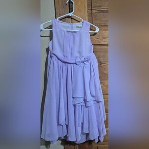Girls Size 12 Lined Lavender Dress Asymmetric Ruffled Skirt Bow Knee Length